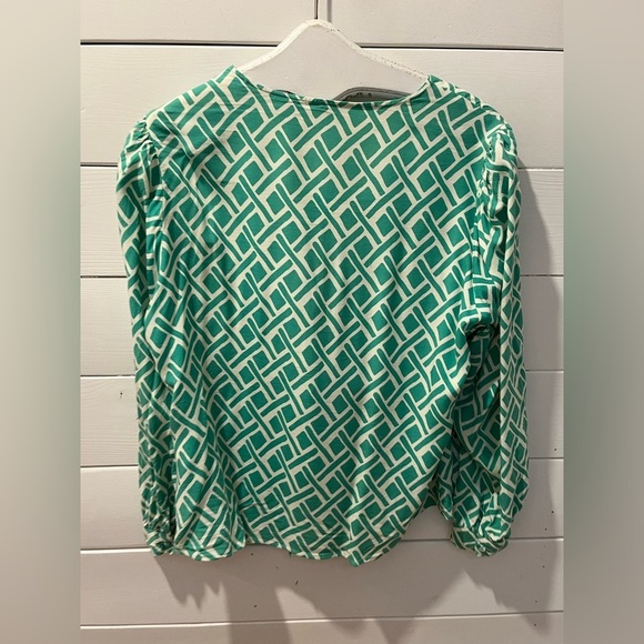 💚 Green Geometric Wrap Blouse – C&A – Size FR 46 - Picture 10 of 10
